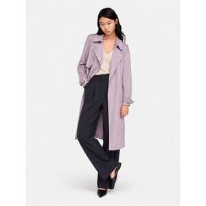 Zara Faux Suede Lavender Trench Coat Dusty Lilac Tie Waist Soft Minimalist S